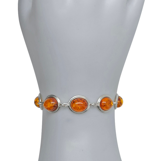 Cognac Amber Sterling Silver Link Bracelet (BR-CG-2919-A)