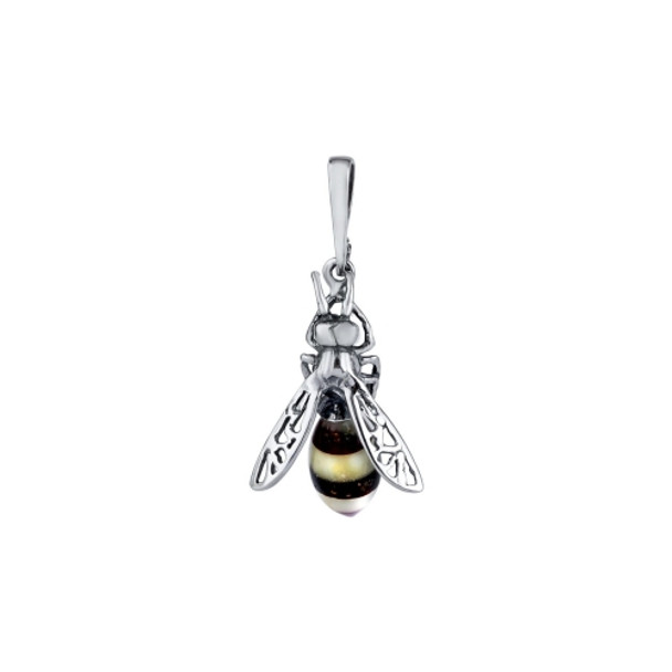 Multi-Color Amber Sterling Silver Bee Pendant