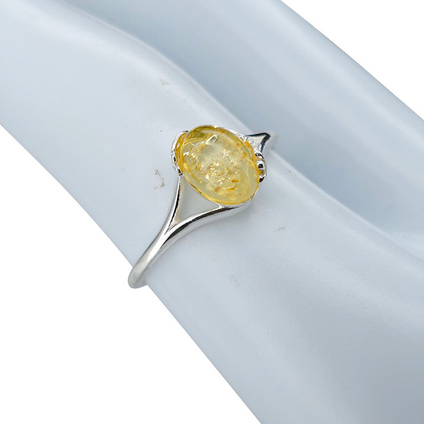 Citrine Amber / Flower Design Sterling Silver Ring