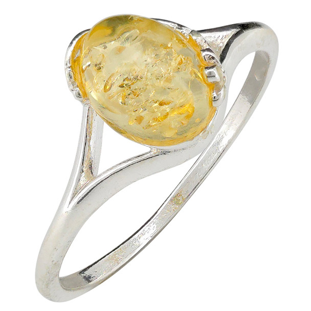 Citrine Amber / Flower Design Sterling Silver Ring