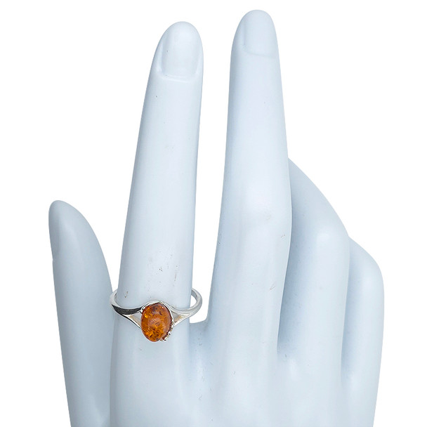 Cognac Amber Flower Design Sterling Silver Ring