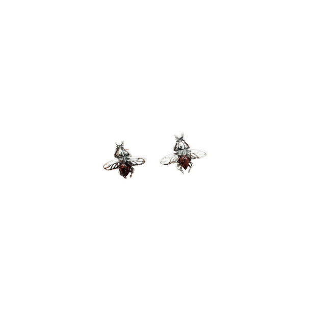 Cherry¬† Amber Sterling Silver Bee Stud Earrings