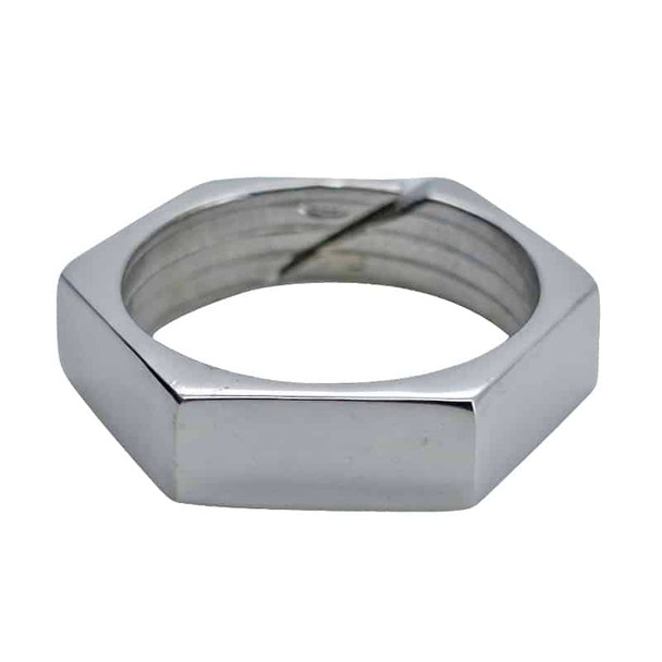Hex Nut Rhodium Plated Silver Adjustable Ring