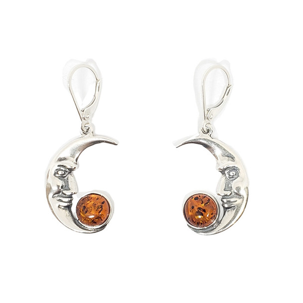 Baltic Amber Sterling Silver Moon Earrings. Amber Jewelry (E-CG-3516-A)