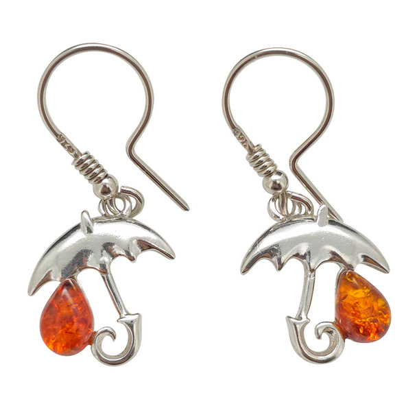 Umbrella Amber Sterling Silver Earrings On Hooks