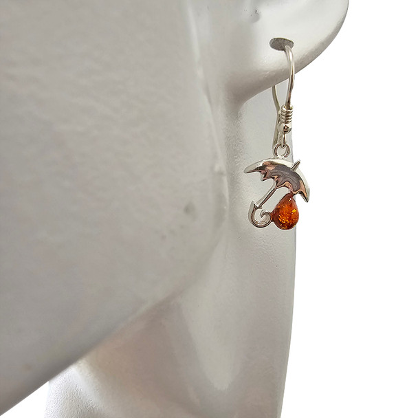 Umbrella Amber Sterling Silver Earrings On Hooks