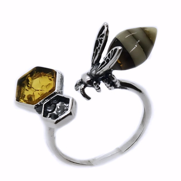 Bee Adjustable Amber Ring