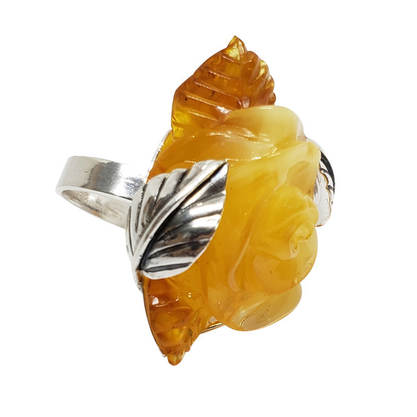 Handmade Butterscotch Amber Rose Sterling Adjustable Silver Ring