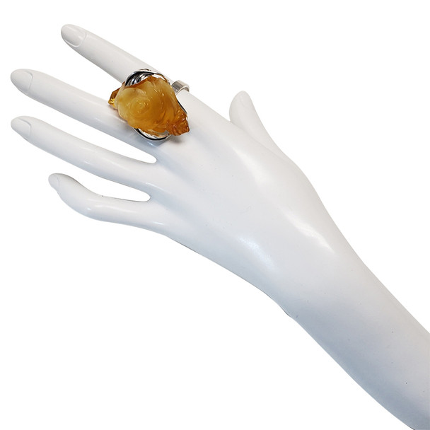 Handmade Butterscotch Amber Rose Sterling Adjustable Silver Ring