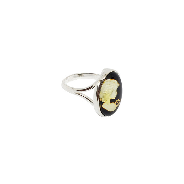 Carved Lady Amber Cameo / Intaglio Adjustable Ring