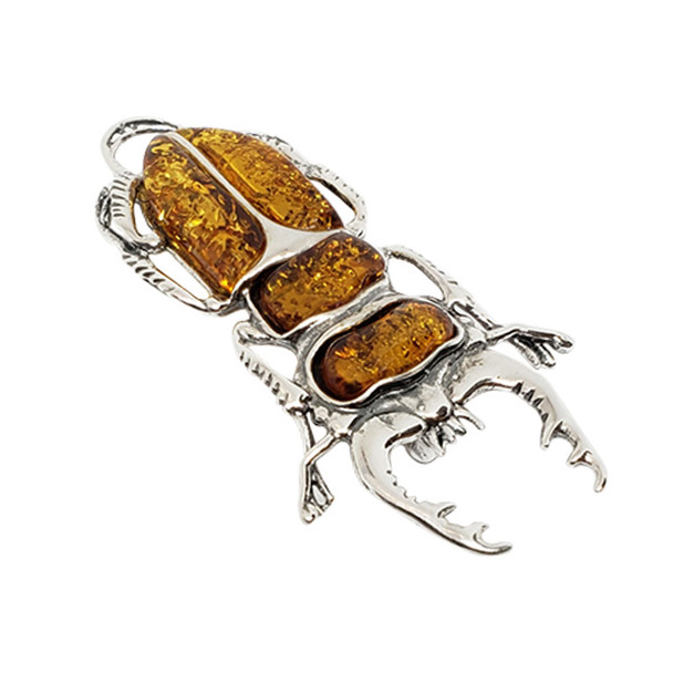 Scarab Cognac Amber Sterling Silver Pin/Brooch