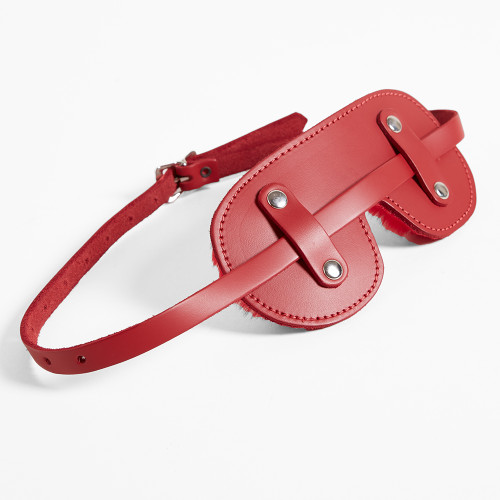 Leather Blindfold with Fleece in red leather