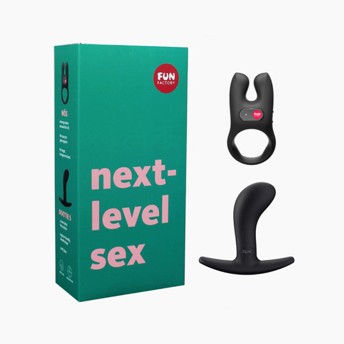 Fun Factory Next-Level Sex Set featuring the NŌS vibrating cock ring and Bootie butt plug in size small