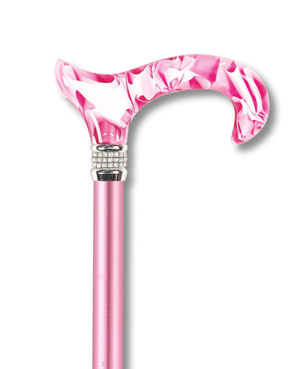 Ladies Pink Pearl Diamond Designer Adjustable Cane with Rhinestone