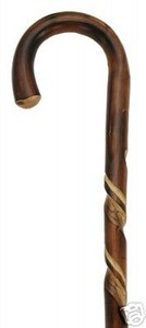 German Chestnut Wood Carved Spiral Shepherd's Crook Walking Cane