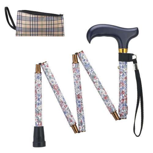 Adjustable Folding Pink Floral Walking Cane Exquisite Canes