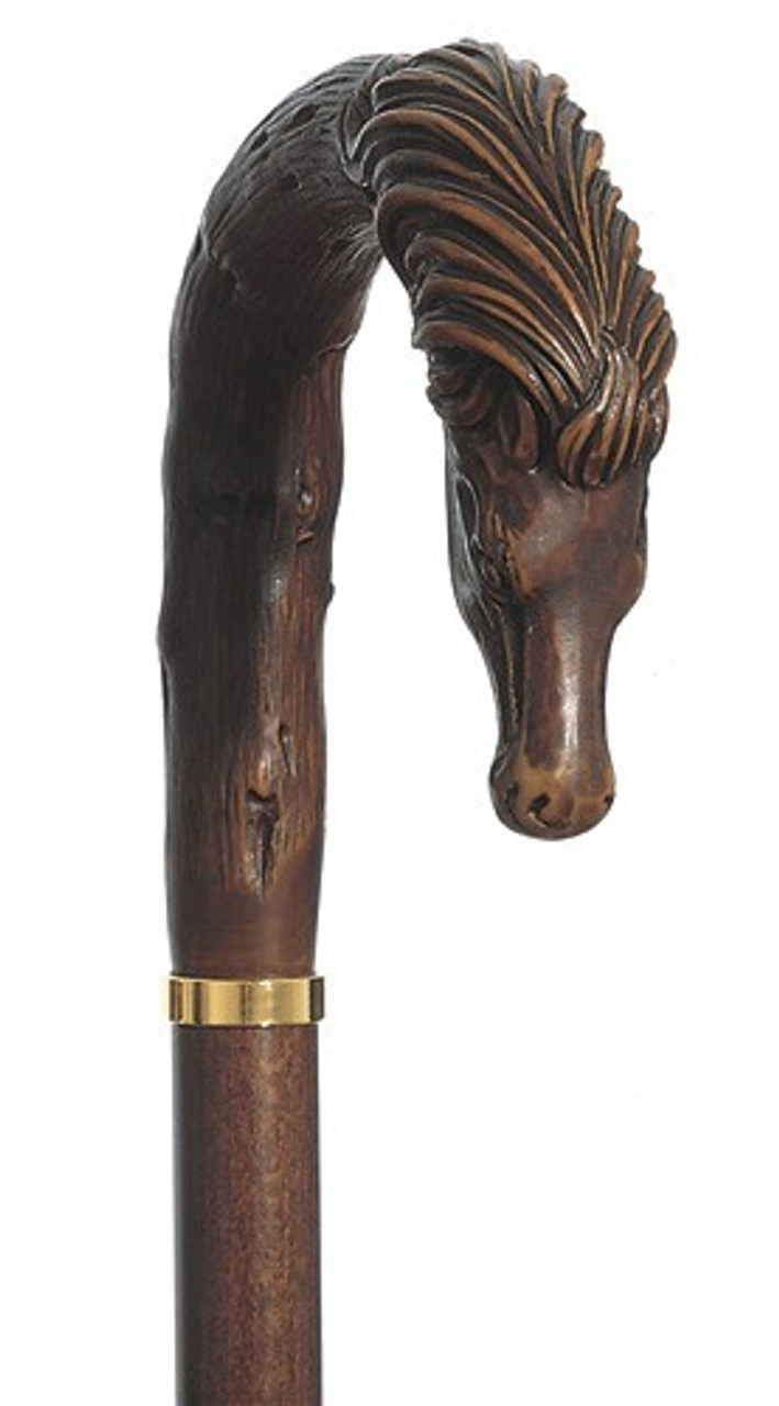 Horse Handle Walking Stick Brass & Wood 