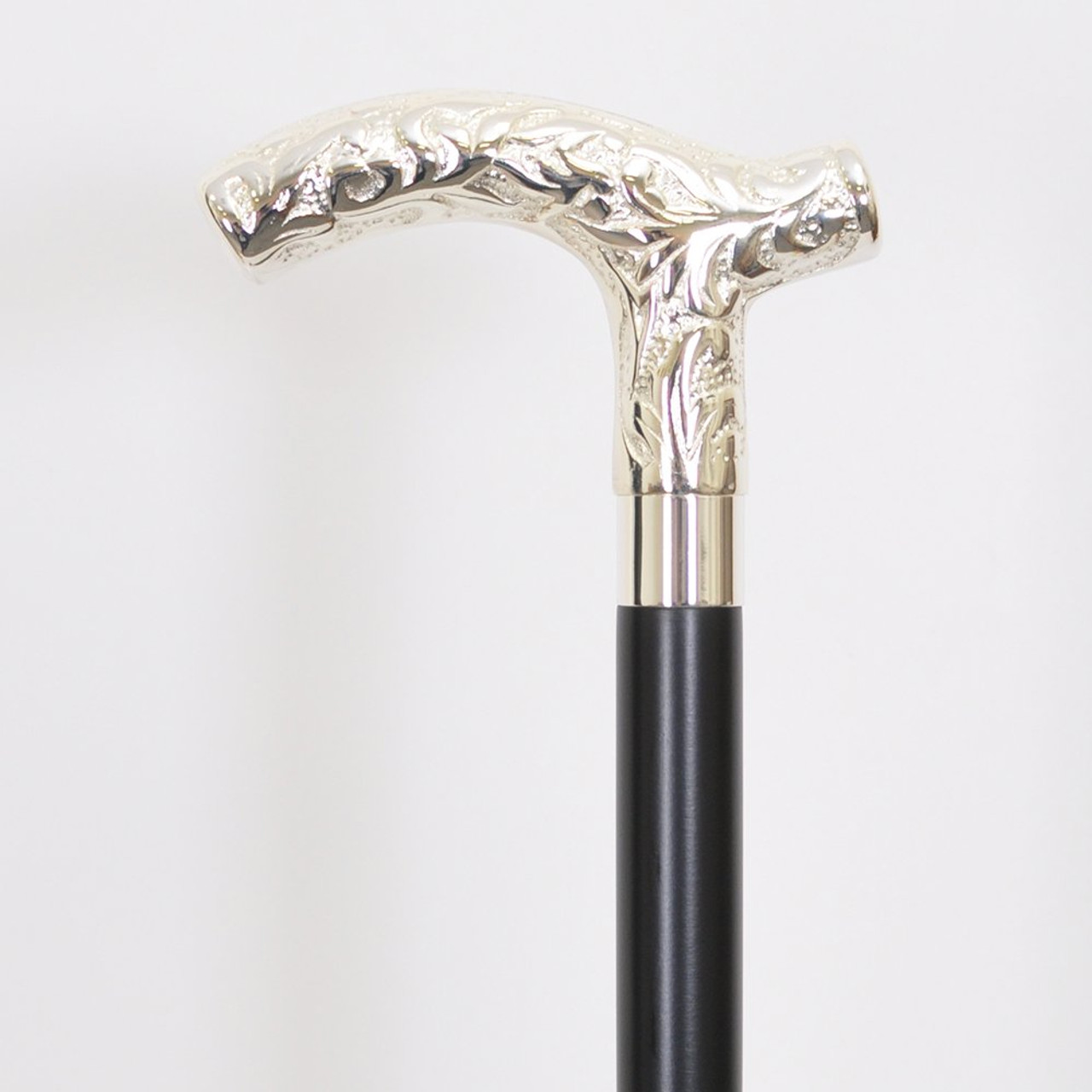 Silver Plated Embossed Brass Derby Handle Walking Cane - Exquisite Canes