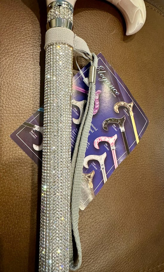 Ladies White Pearl Diamond Handle and Rhinestone Adjustable Shaft ...