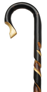 German Chestnut Wood Carved Spiral Shepherd's Crook Walking Cane German Chestnut Wood Carved Spiral Shepherd's Crook Walking Cane