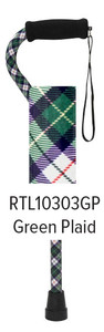 Drive Medical Offset Handle Aluminum Adjustable Cane-Green Plaid Drive Medical Offset Handle Aluminum Adjustable Cane-Green Plaid