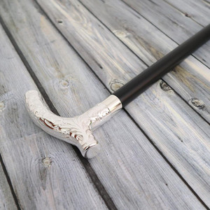 Silver Plated Embossed Brass Derby Handle Walking Cane Silver Plated Embossed Brass Derby Handle Walking Cane