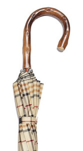 Tartan Plaid Umbrella with Natural Congo Wood Crook Handle