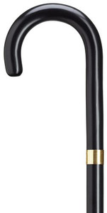 Solid  Northern Ash Men's Crook Handle with Gold plated Band Black Finish Walking Cane