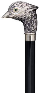 Silver Bird Head on Black Shaft Walking Cane Silver Bird Head on Black Shaft Walking Cane