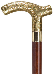 Brass embossed handle on walnut shaft Brass embossed handle on walnut shaft