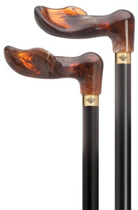 Palm Grip Amber Handle on Black Shaft Cane Palm Grip Amber Handle on Black Shaft Cane