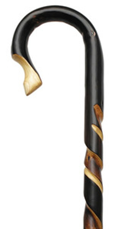 German Chestnut Wood Carved Spiral Shepherd's Crook Walking Cane