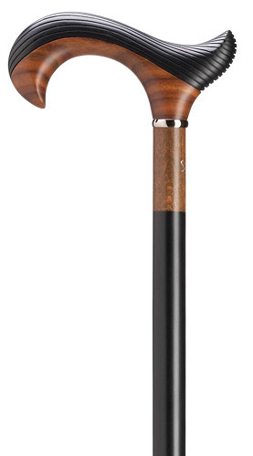 Ergonomic  Derby Handle Carved Styrated Cane Walnut and Black