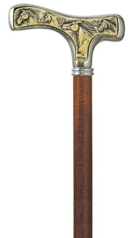 Mustang Silver Plated Horse Heads Walking Cane