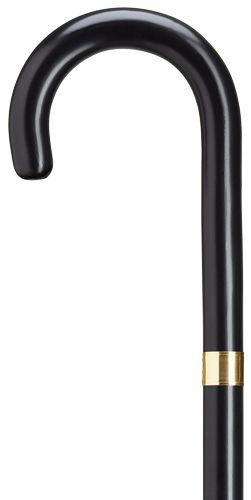 Solid  Northern Ash Men's Crook Handle with Gold plated Band Black Finish Walking Cane