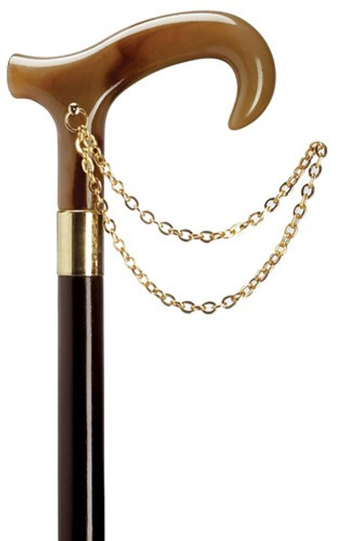 European Ladies Horn Derby Handle Cane With Gold Chain