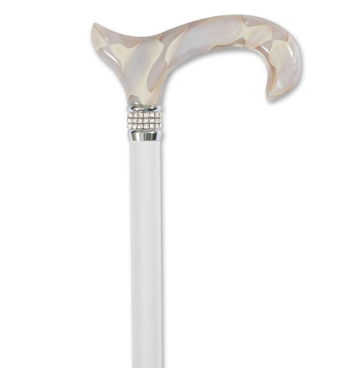 Silver and  White Pearl Diamond Adjustable Cane