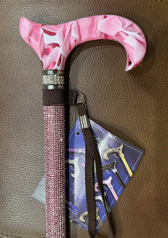 Ladies Pink Pearl Diamond Handle and Rhinestone Adjustable Shaft Walking Cane