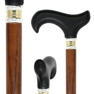 Vibrant Red Derby Walking Cane With Ash Wood Shaft and Silver Collar