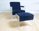 Pasargad Home Tribecca Collection Acrylic and Velvet Accent Chair, Navy