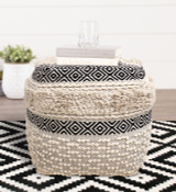 Pasargad Home Grandcanyon Cotton Pouf (Ivory/Black)