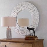 Uttermost Teak Branch White Round Mirror