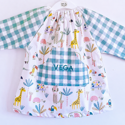 Bata Escolar Personalizada Jungla y Vichy menta - Elástico