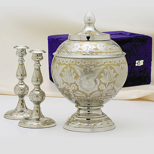 Brass Etched SilverGold Urn Collection Set