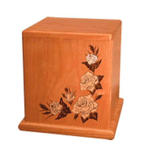 Cherry Wood Urn with Maple Rose Mosaic