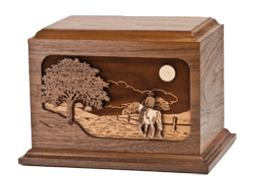 Dimensional Horse Ride Home Wood Urn