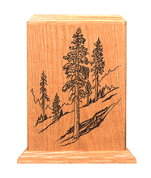 Evergreen Themed Wood Urn