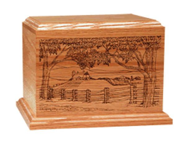 Farm Scene Wood Urn