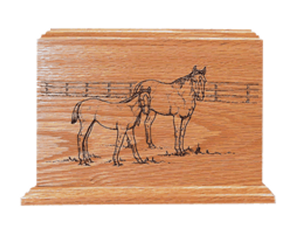 Horse Themed Wood Urn