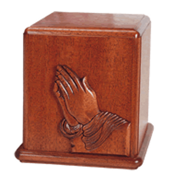 Mahogany Praying Hands Wood Urn